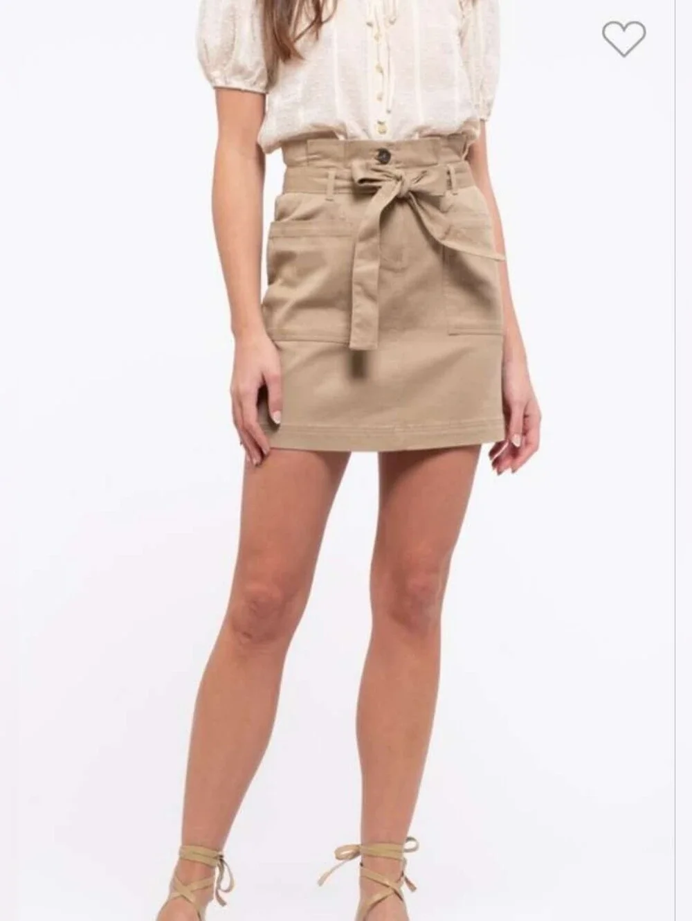 NWT Above Able Blu Pepper Tan Paperbag Waist Mini Skirt with Tie Women's Small